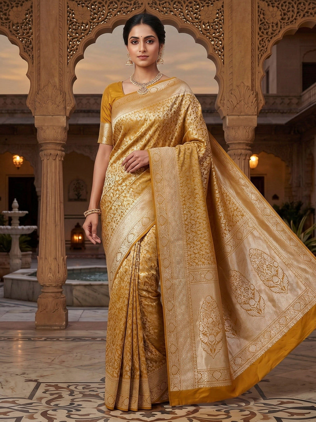 Mustard Woven Design Art Silk Kanjivaram Saree