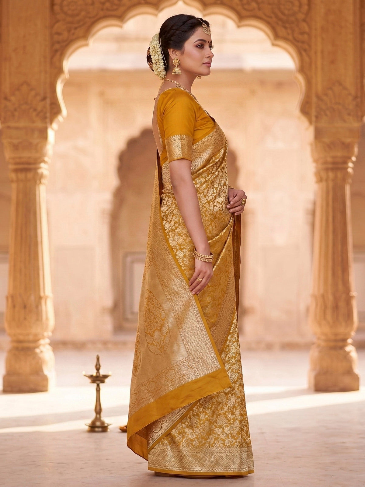 Mustard Woven Design Art Silk Kanjivaram Saree