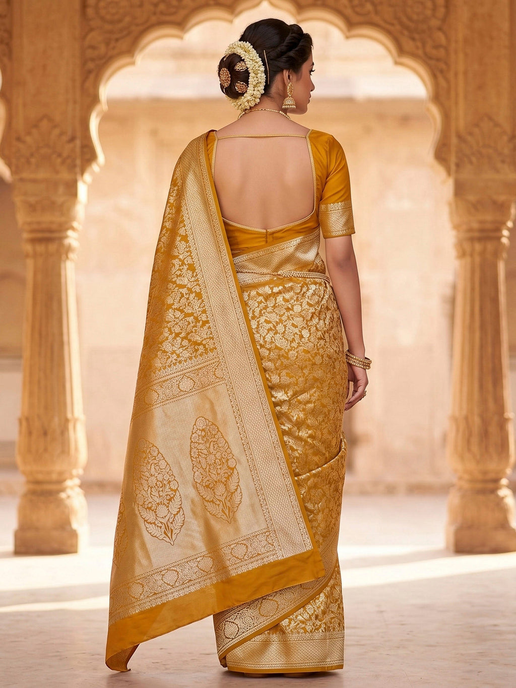 Mustard Woven Design Art Silk Kanjivaram Saree
