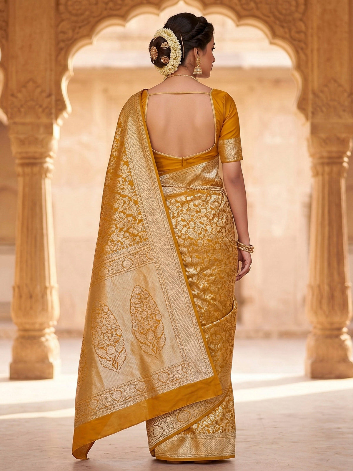 Mustard Woven Design Art Silk Kanjivaram Saree