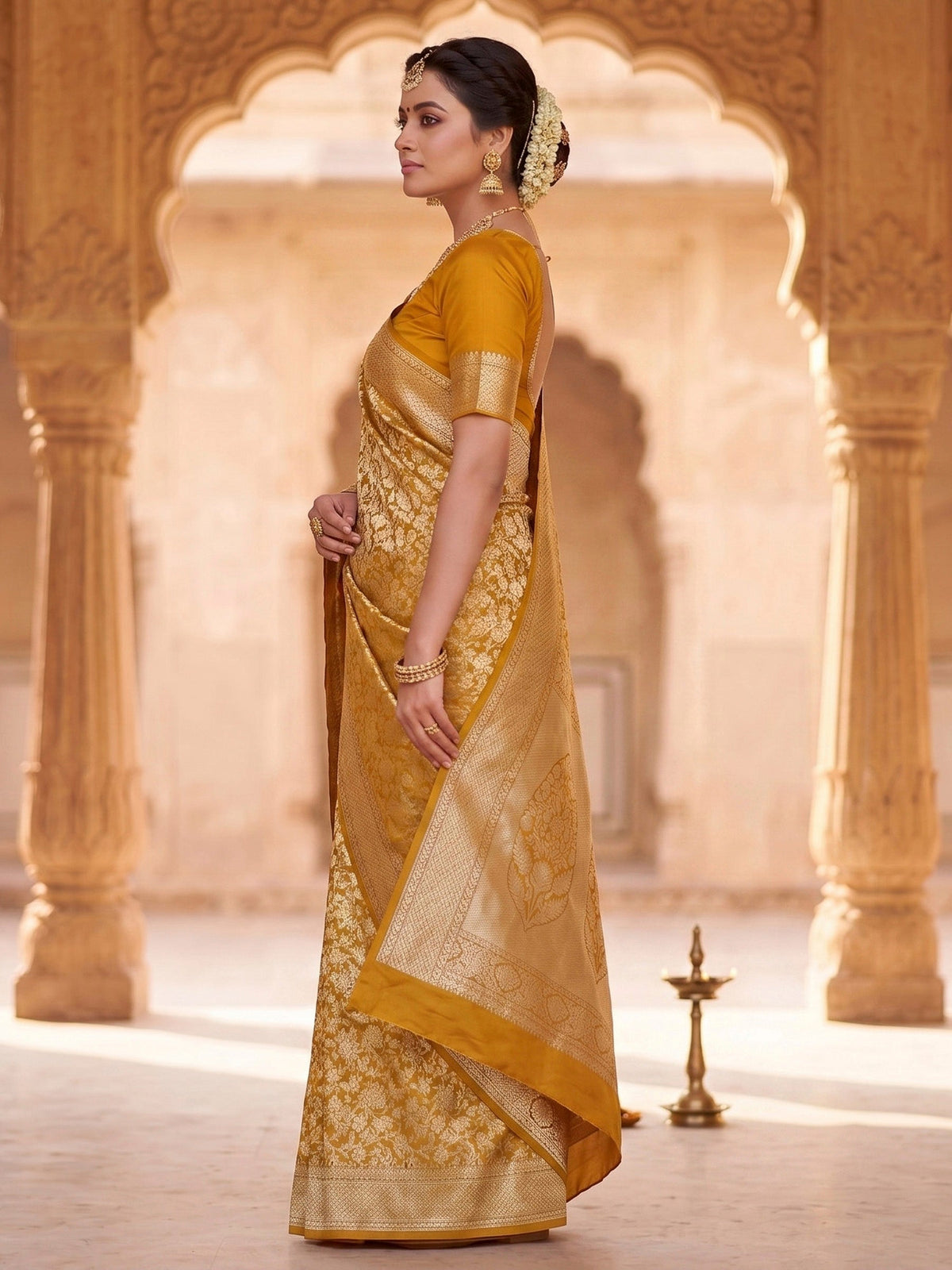 Mustard Woven Design Art Silk Kanjivaram Saree