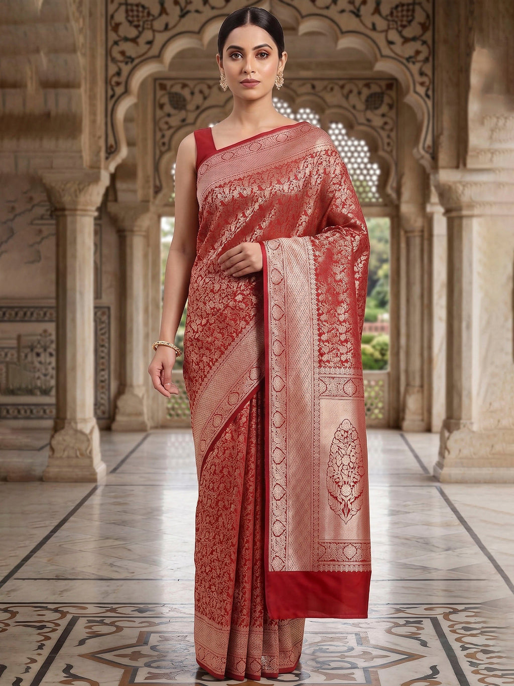 Red Woven Design Art Silk Kanjivaram Saree