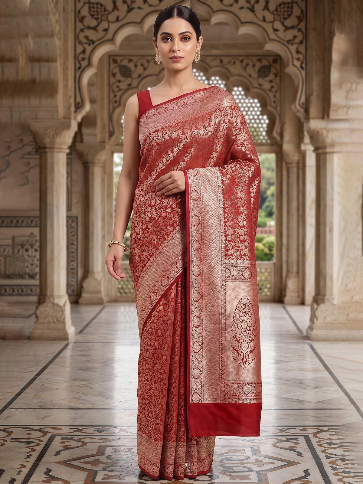 Red Woven Design Art Silk Kanjivaram Saree