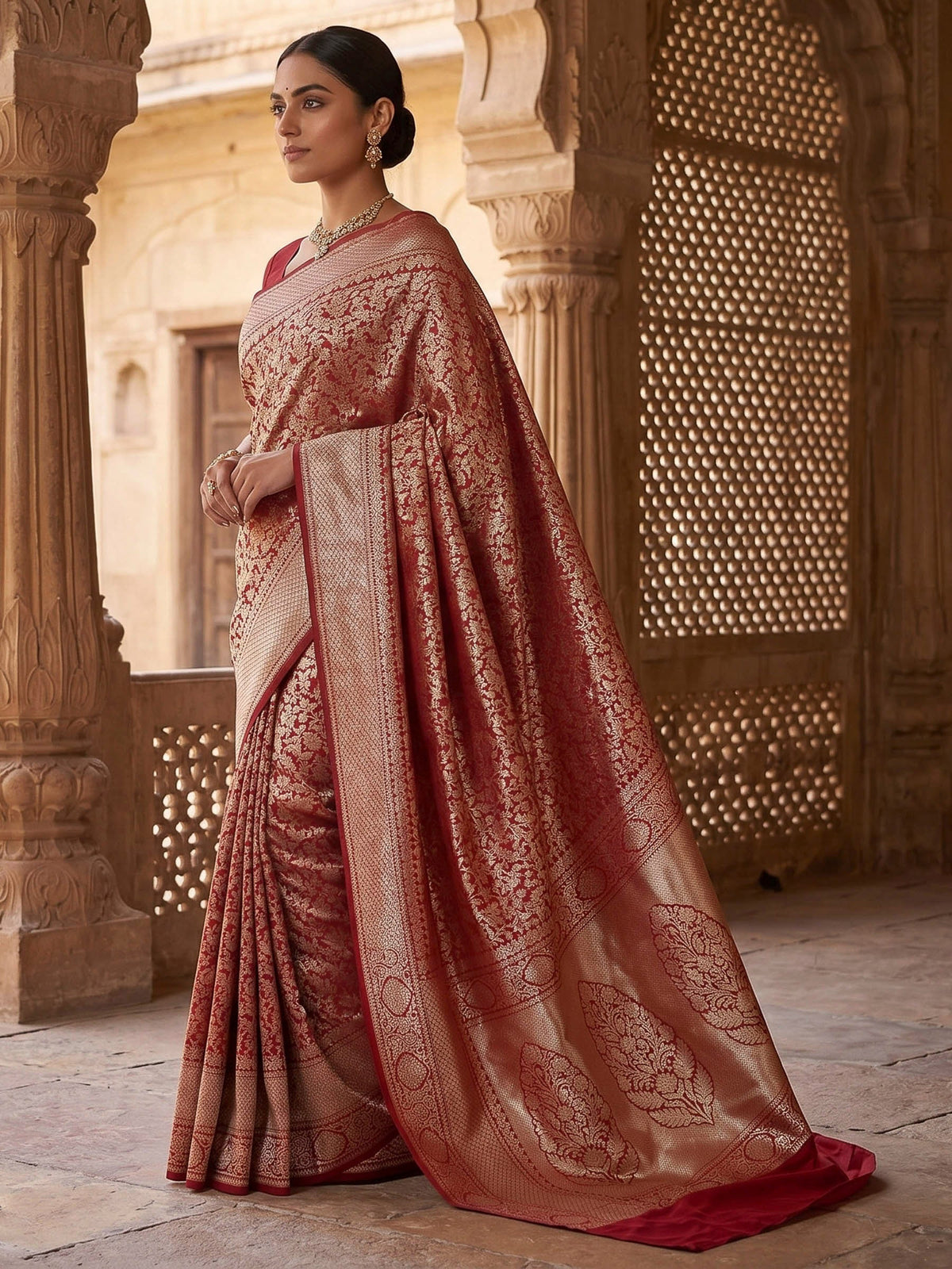 Red Woven Design Art Silk Kanjivaram Saree