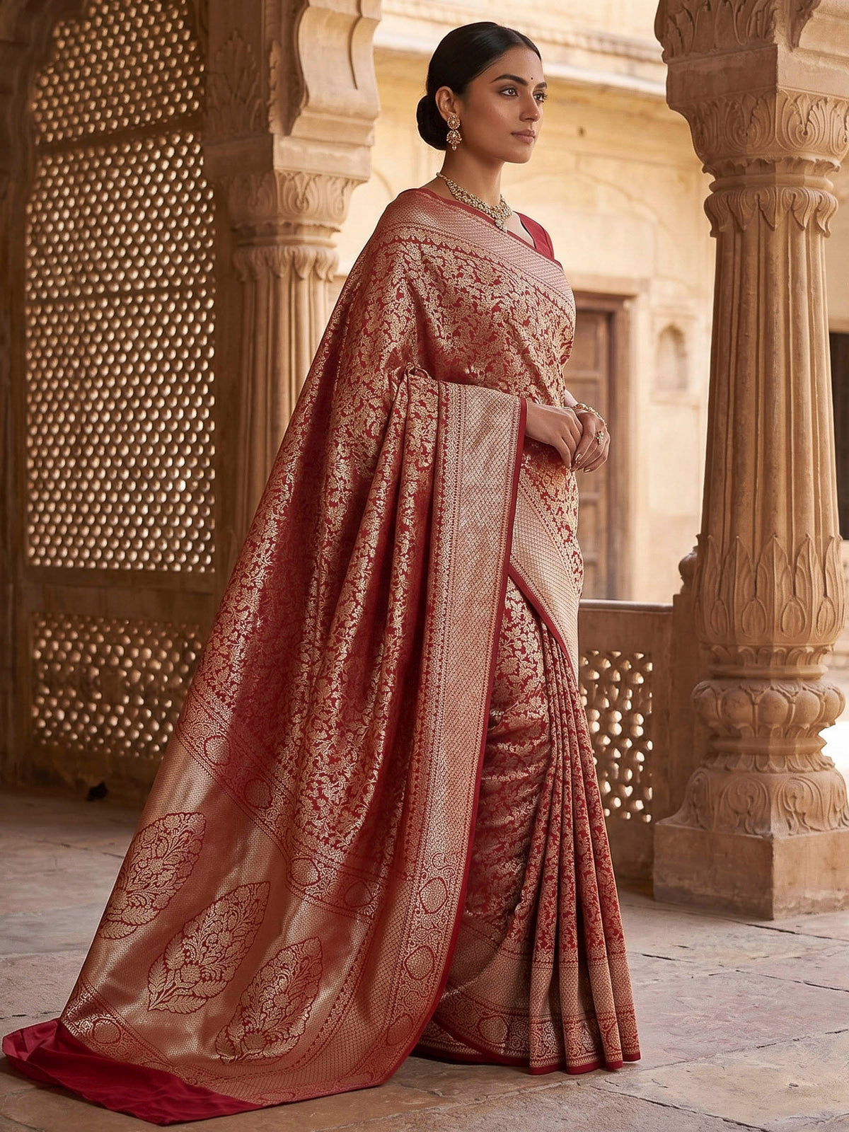 Red Woven Design Art Silk Kanjivaram Saree