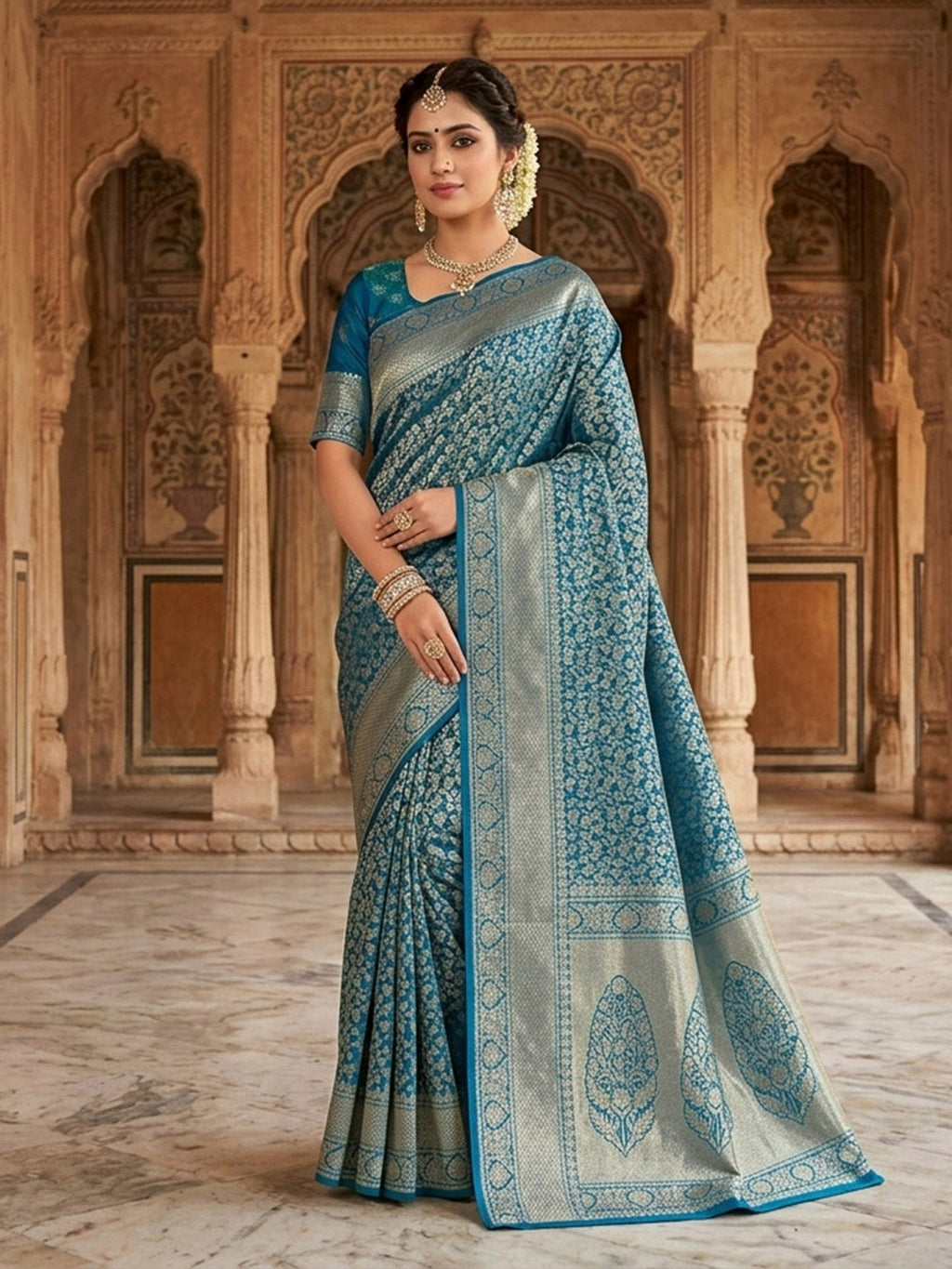 Royal Blue Woven Design Art Silk Kanjivaram Saree