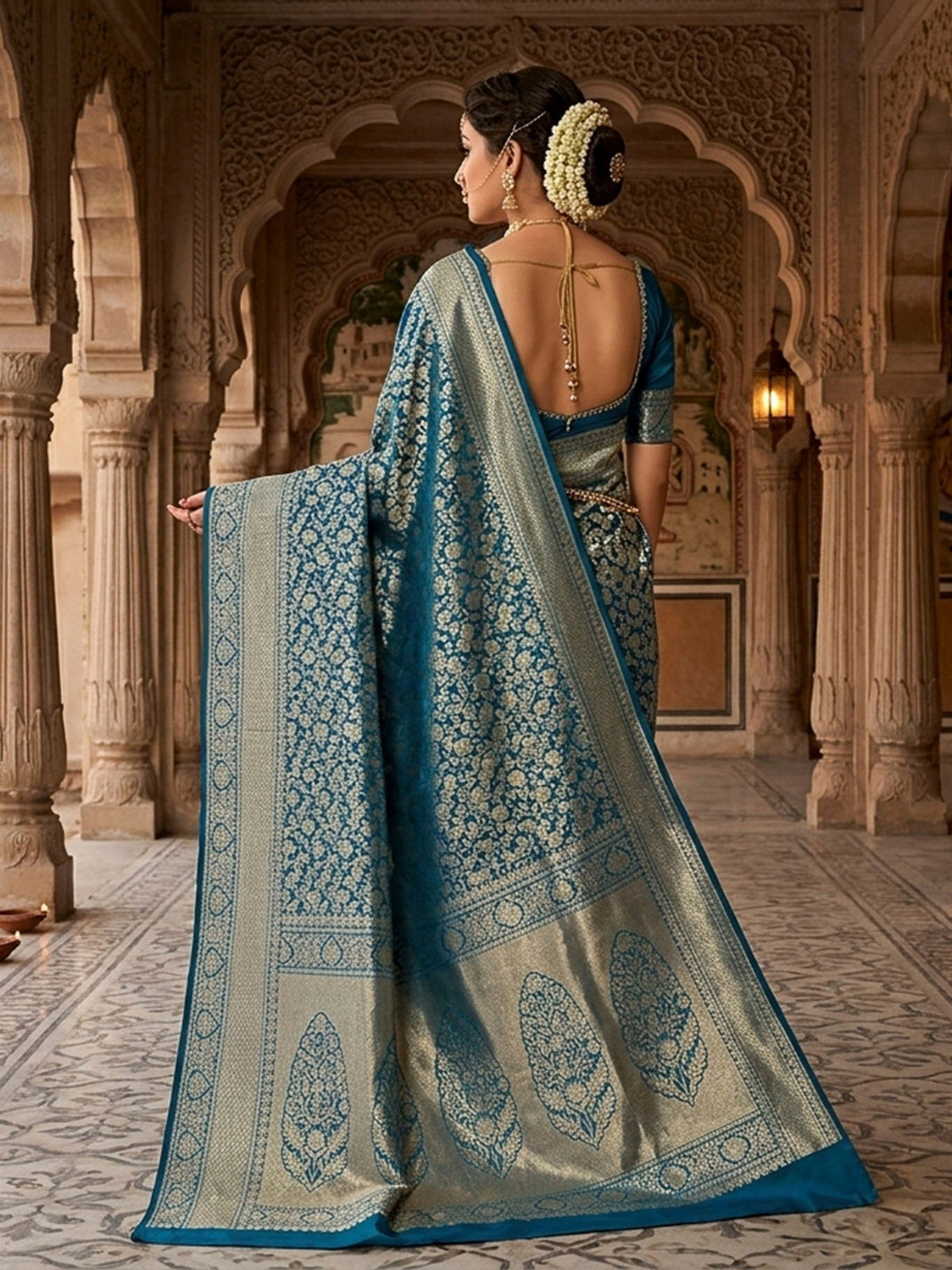 Royal Blue Woven Design Art Silk Kanjivaram Saree