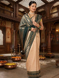 Off White Dark Green Woven Design Kanjivaram Brocade Contrast Saree