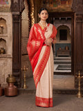 Off White Red Woven Design Kanjivaram Brocade Contrast Saree