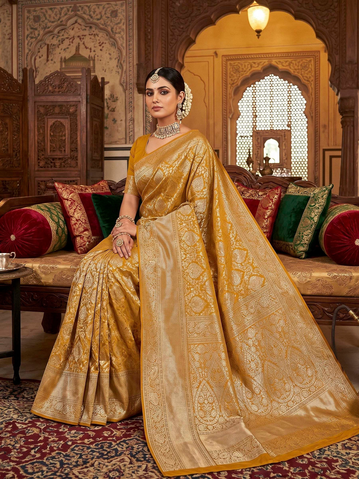 Mustard Woven Design Art Silk Kanjivaram Saree