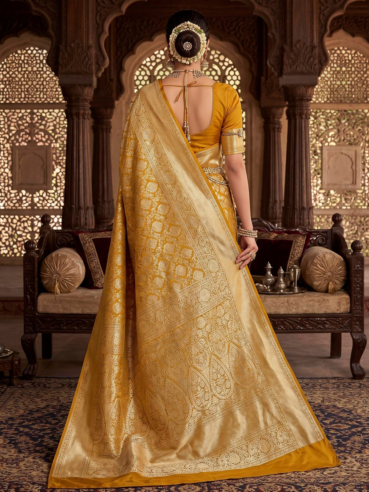 Mustard Woven Design Art Silk Kanjivaram Saree