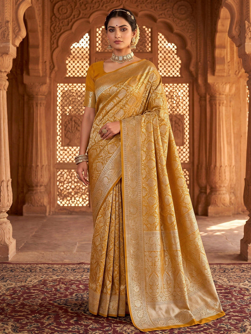 Mustard Woven Design Art Silk Kanjivaram Saree