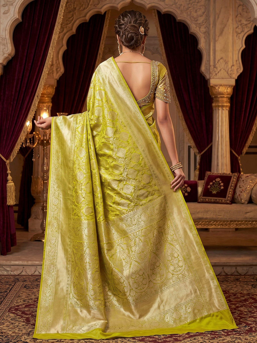 Olive Green Woven Design Art Silk Kanjivaram Saree