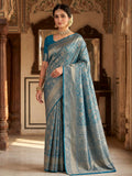 Peacock Blue Woven Design Art Silk Kanjivaram Saree