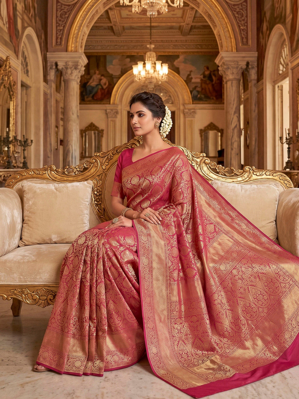 Pink Woven Design Art Silk Kanjivaram Saree