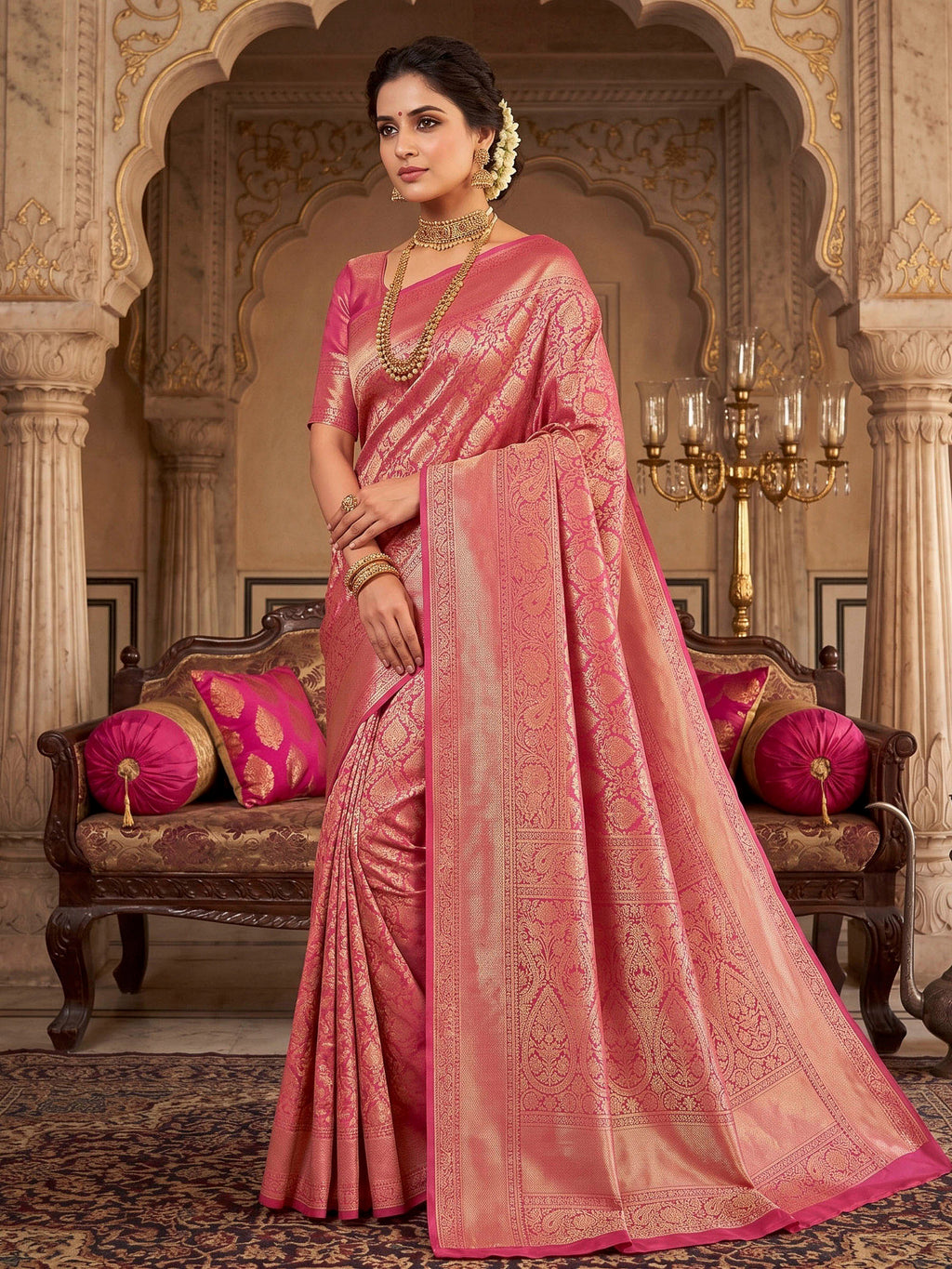 Pink Woven Design Art Silk Kanjivaram Saree