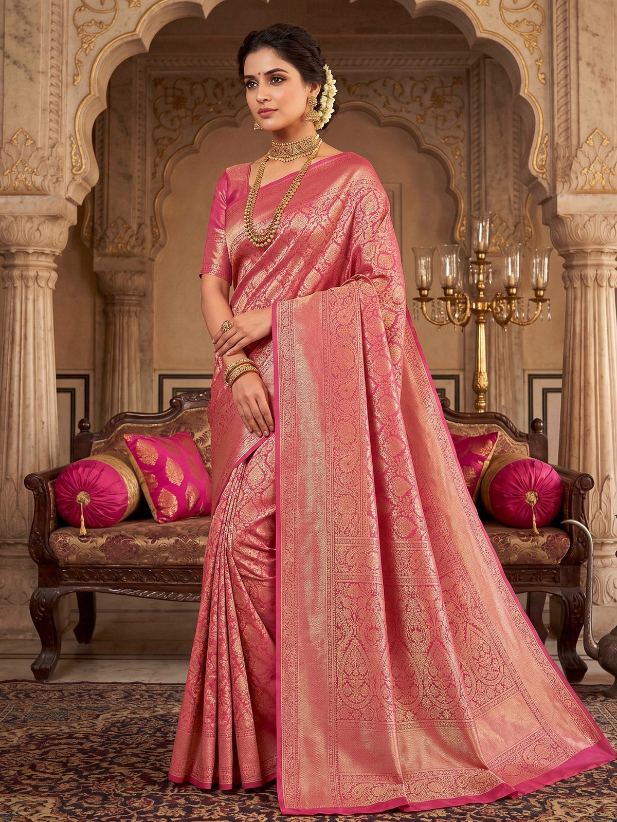 Pink Woven Design Art Silk Kanjivaram Saree
