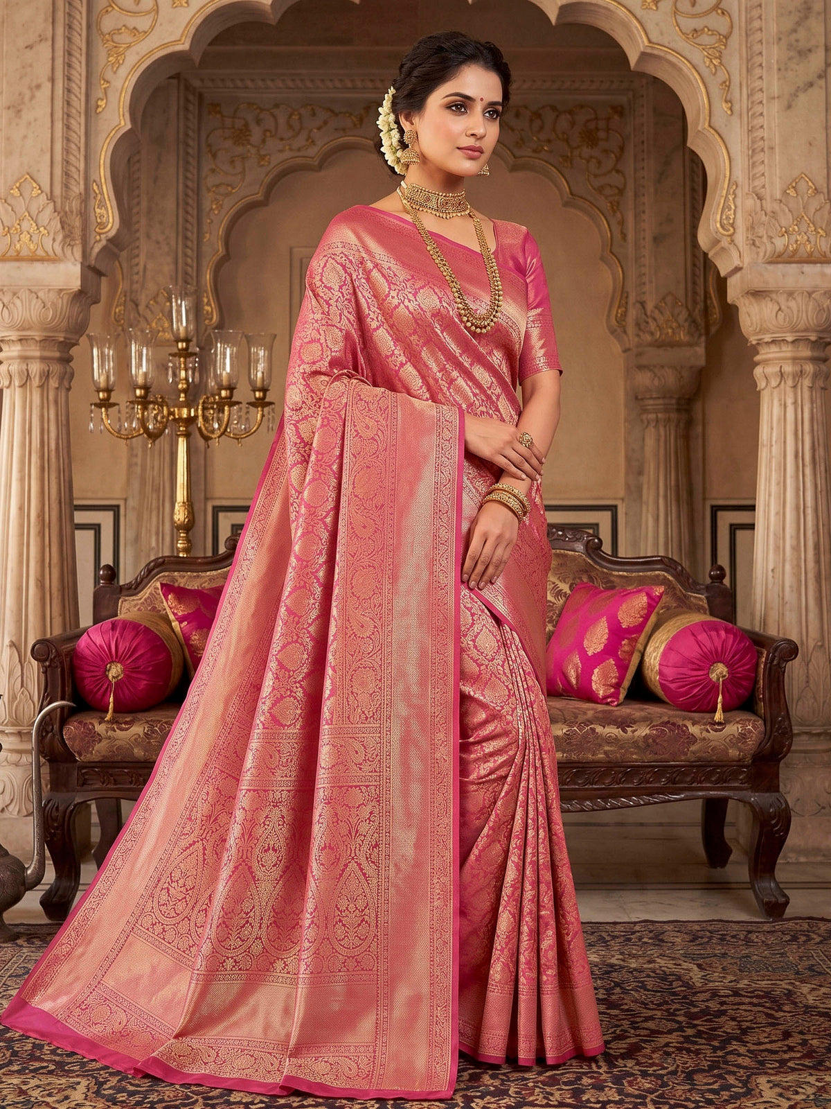 Pink Woven Design Art Silk Kanjivaram Saree
