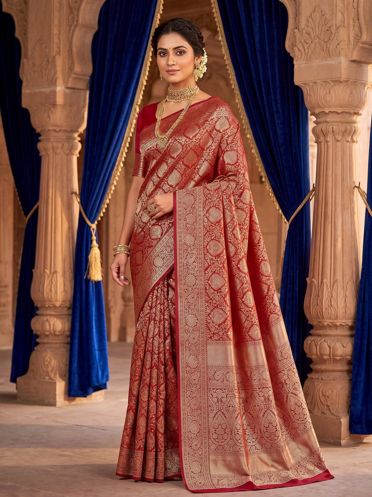Red Woven Design Art Silk Kanjivaram Saree