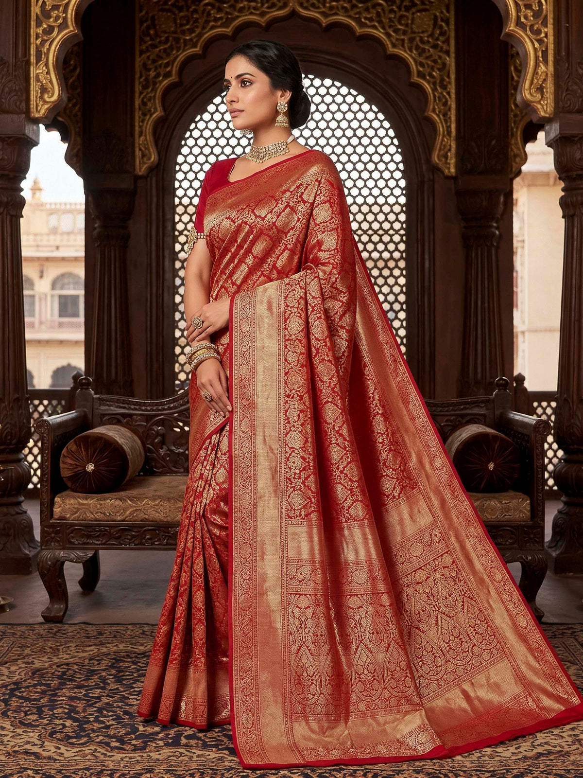 Red Woven Design Art Silk Kanjivaram Saree