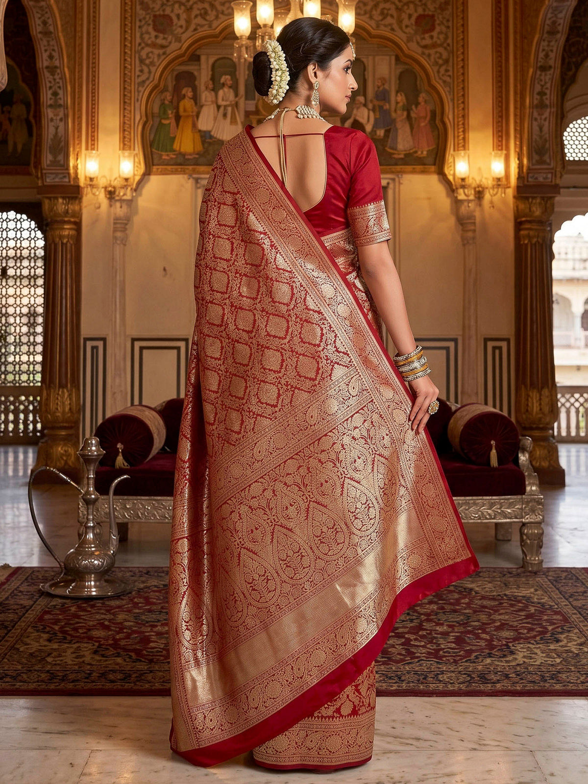 Red Woven Design Art Silk Kanjivaram Saree