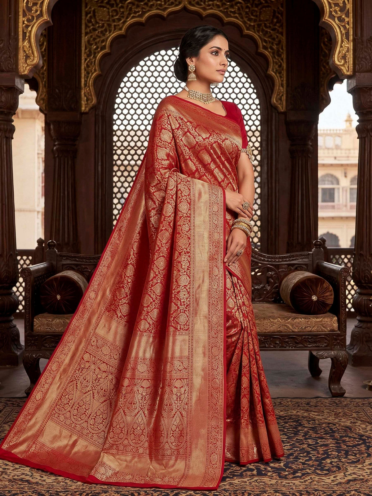 Red Woven Design Art Silk Kanjivaram Saree