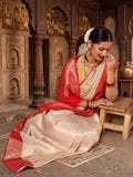 Off White Red Woven Design Kanjivaram Brocade Contrast Saree
