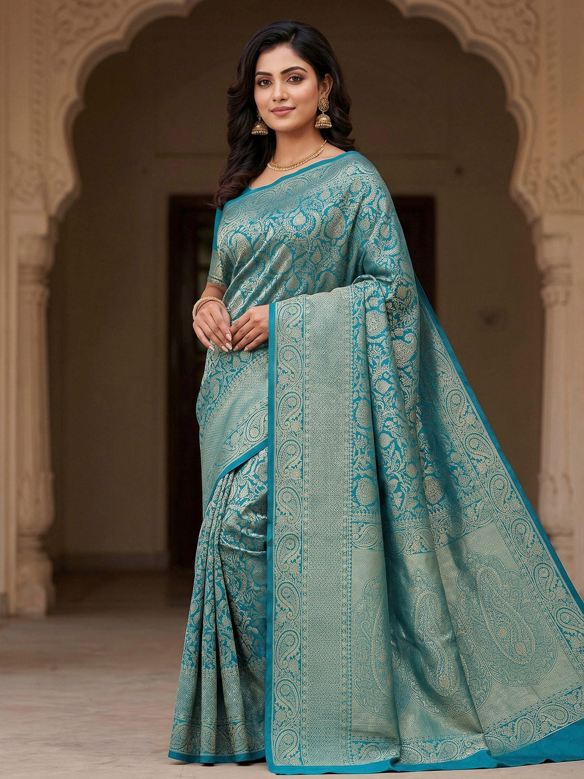 Blue Woven Design Art Silk Kanjivaram Saree
