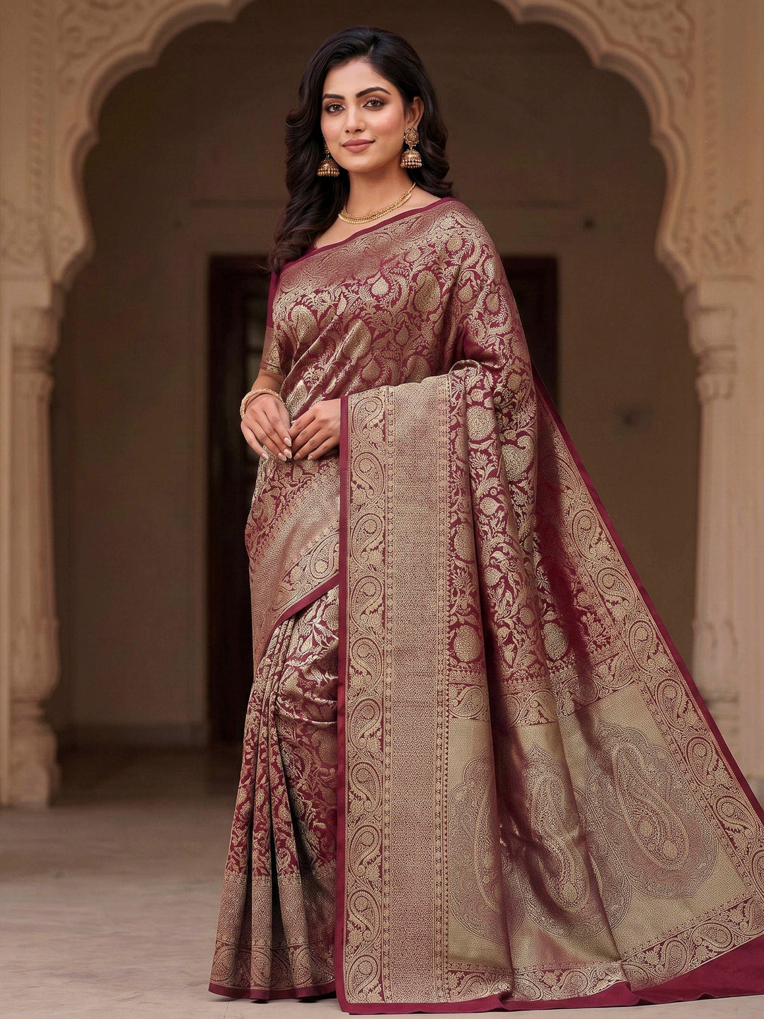 Maroon Woven Design Art Silk Kanjivaram Saree