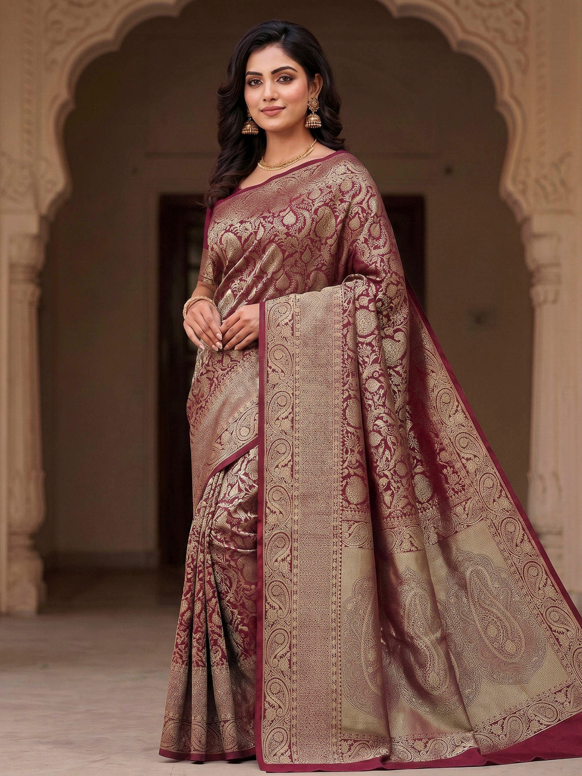 Maroon Woven Design Art Silk Kanjivaram Saree