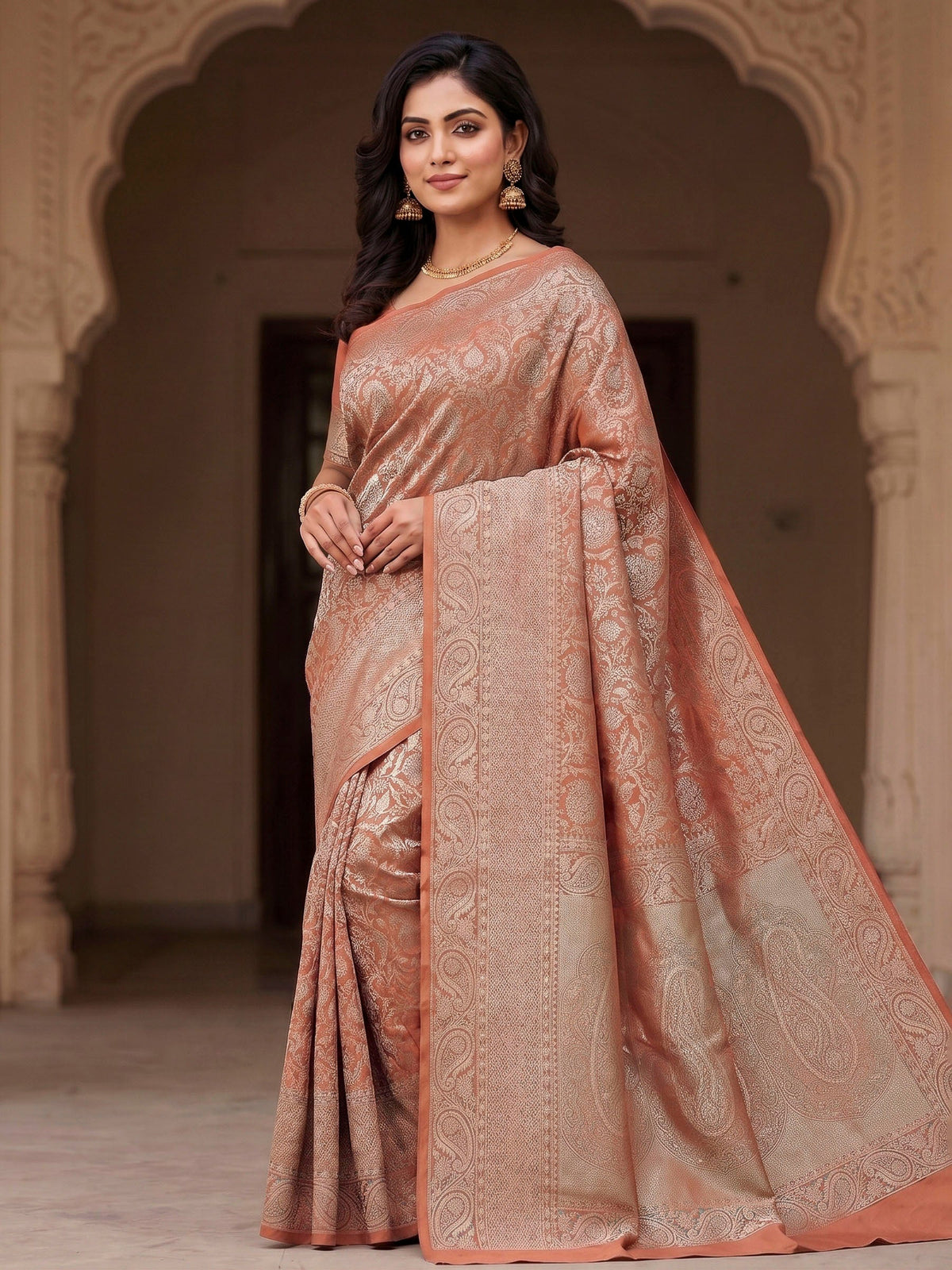 Orange Woven Design Art Silk Kanjivaram Saree