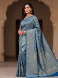 Dark Blue Woven Design Art Silk Kanjivaram Saree