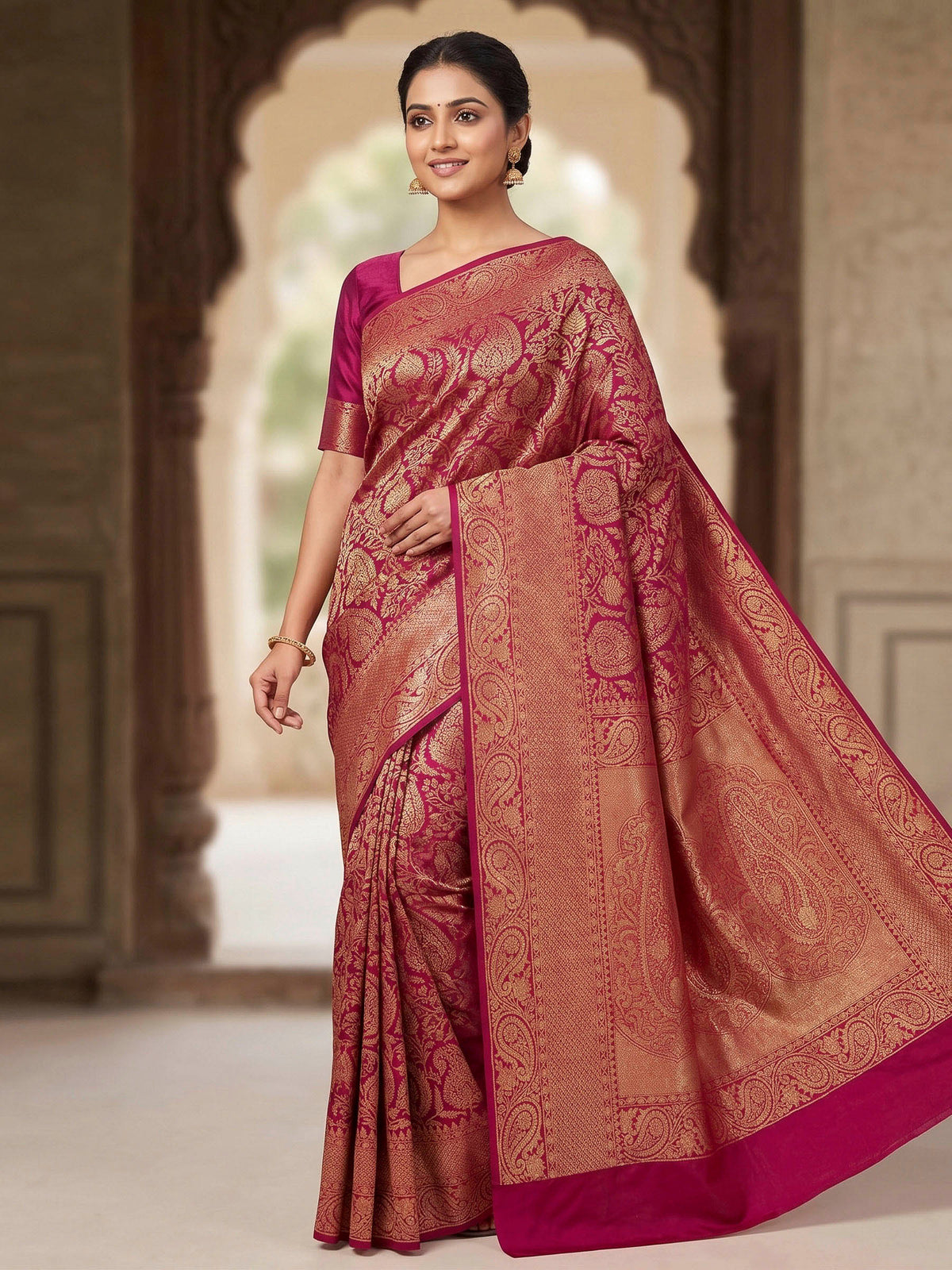Pink Woven Design Art Silk Kanjivaram Saree