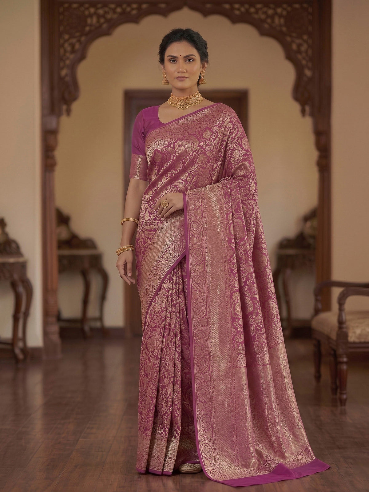 Maroon Woven Design Art Silk Kanjivaram Saree