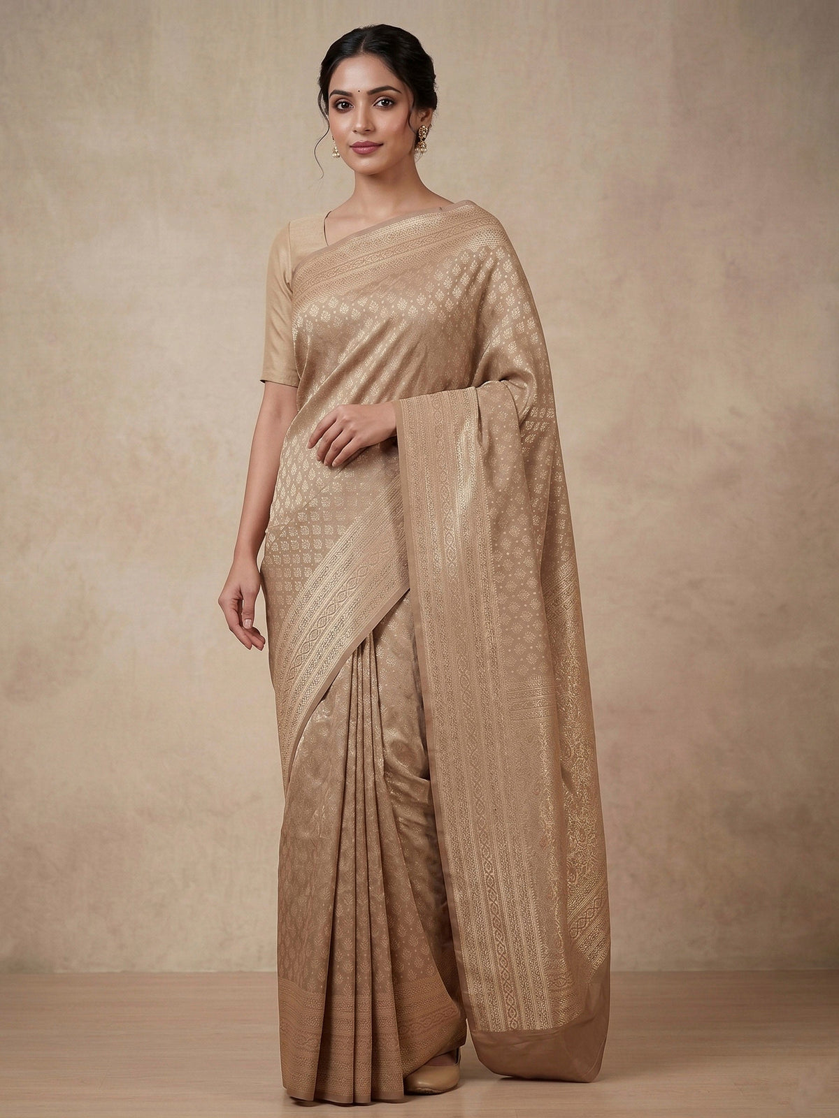 Beige Woven Design Art Silk Kanjivaram Saree