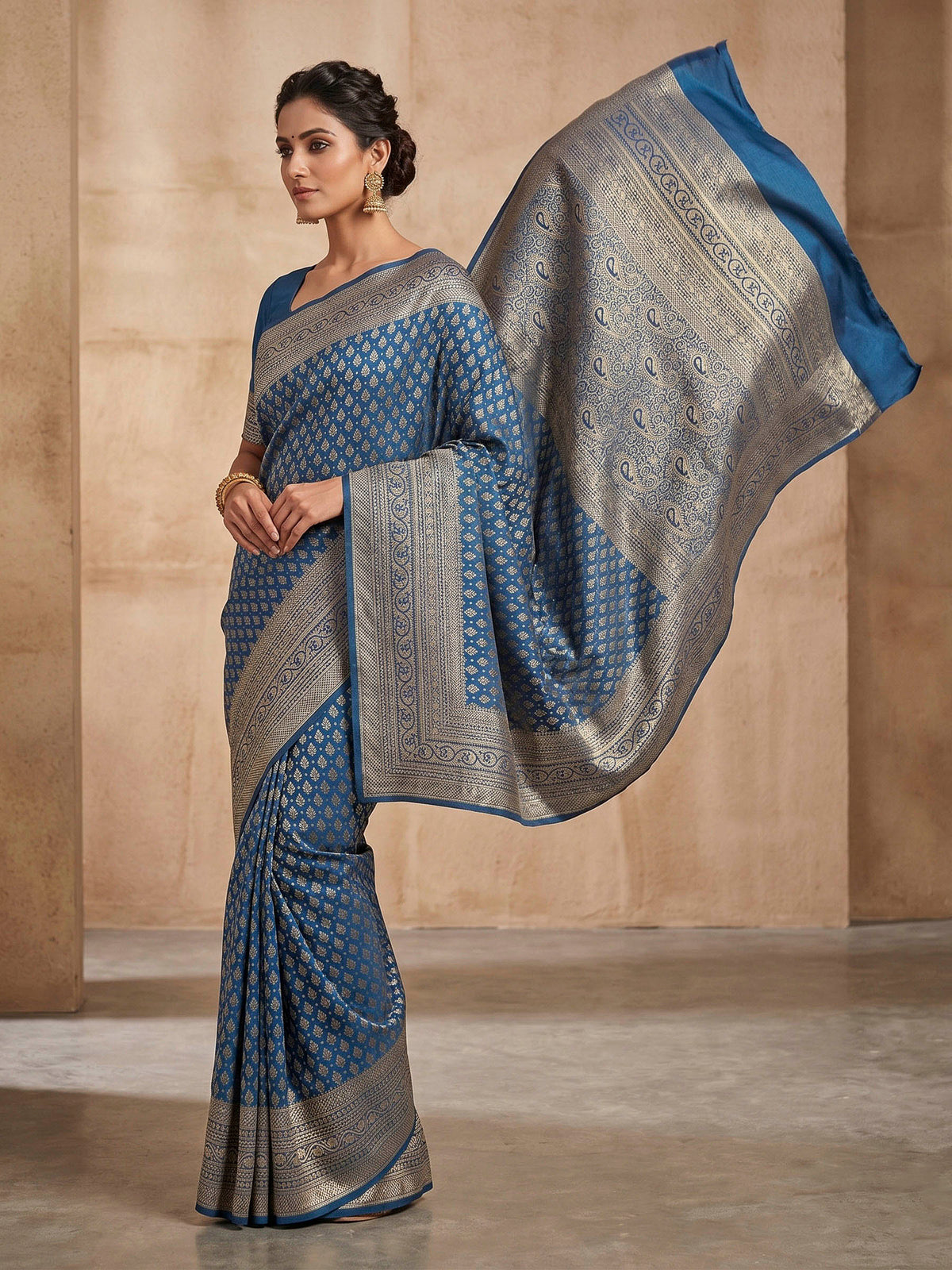 Dark Blue Woven Design Art Silk Kanjivaram Saree