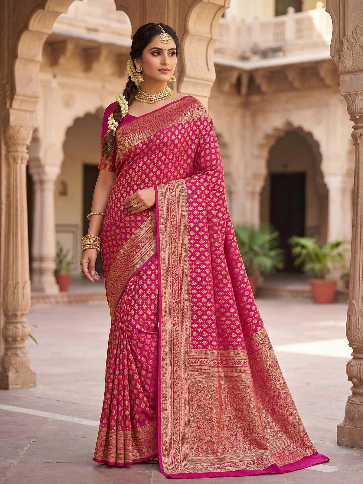 Pink Woven Design Art Silk Kanjivaram Saree
