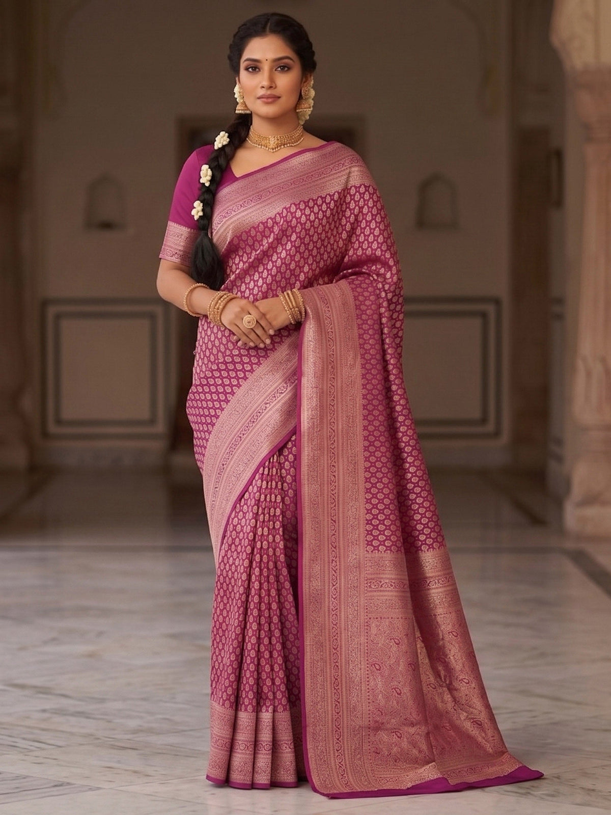 Maroon Woven Design Art Silk Kanjivaram Saree
