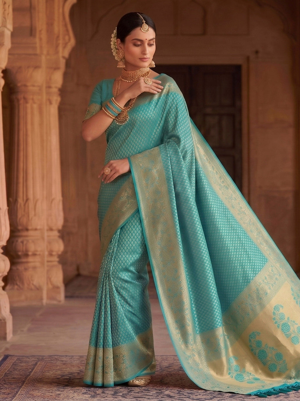 Firozee Woven Design Art Silk Kanjivaram Saree