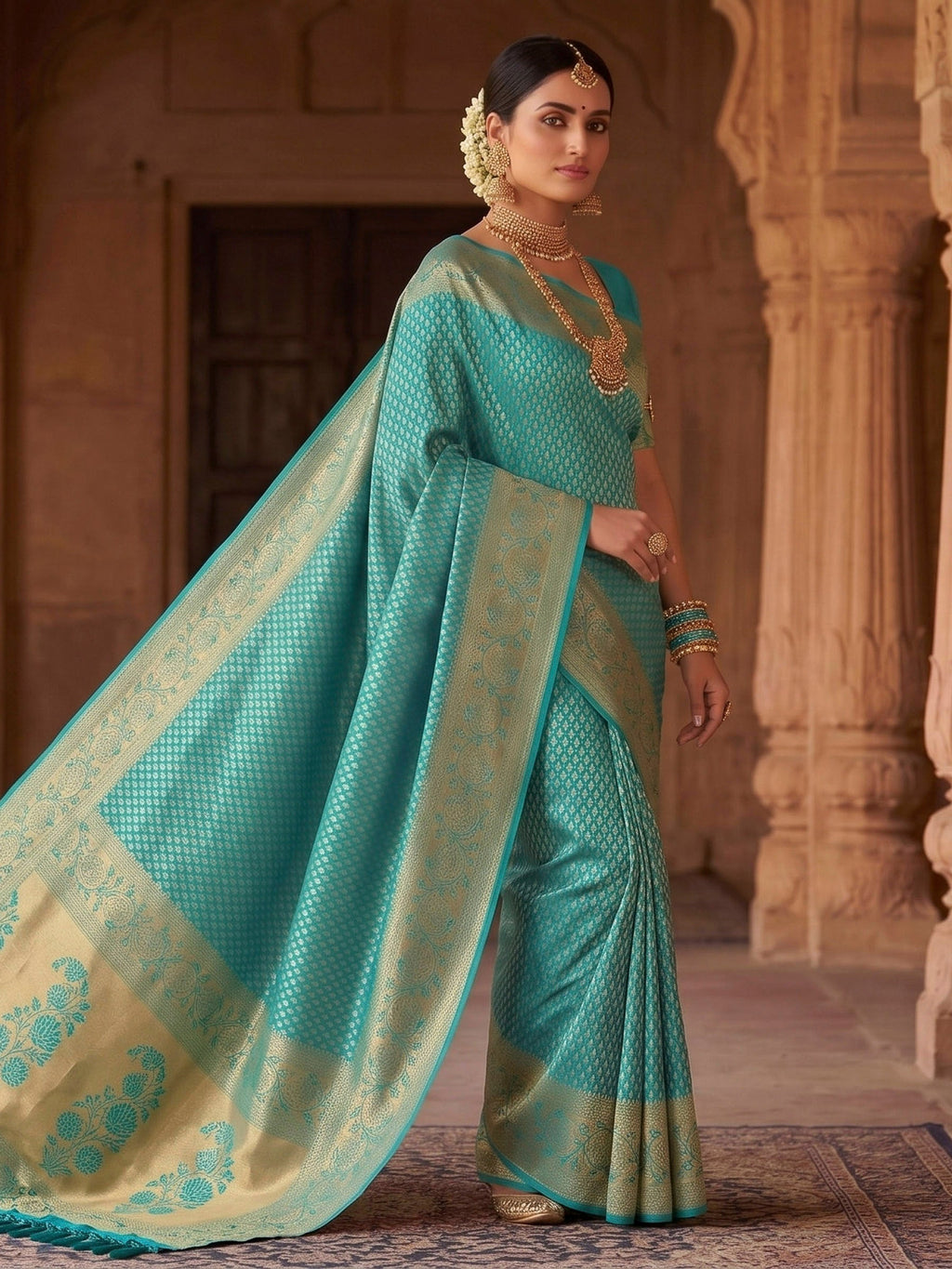 Firozee Woven Design Art Silk Kanjivaram Saree