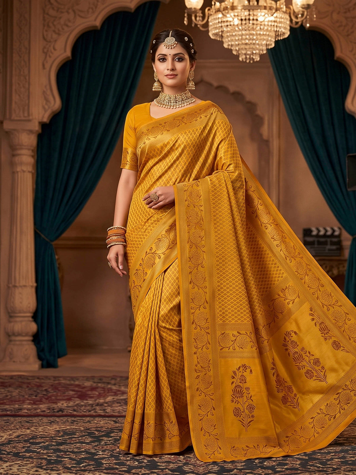 Mustard Woven Design Art Silk Kanjivaram Saree