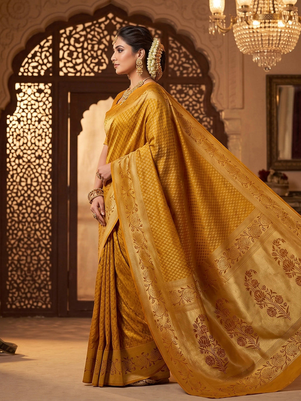 Mustard Woven Design Art Silk Kanjivaram Saree