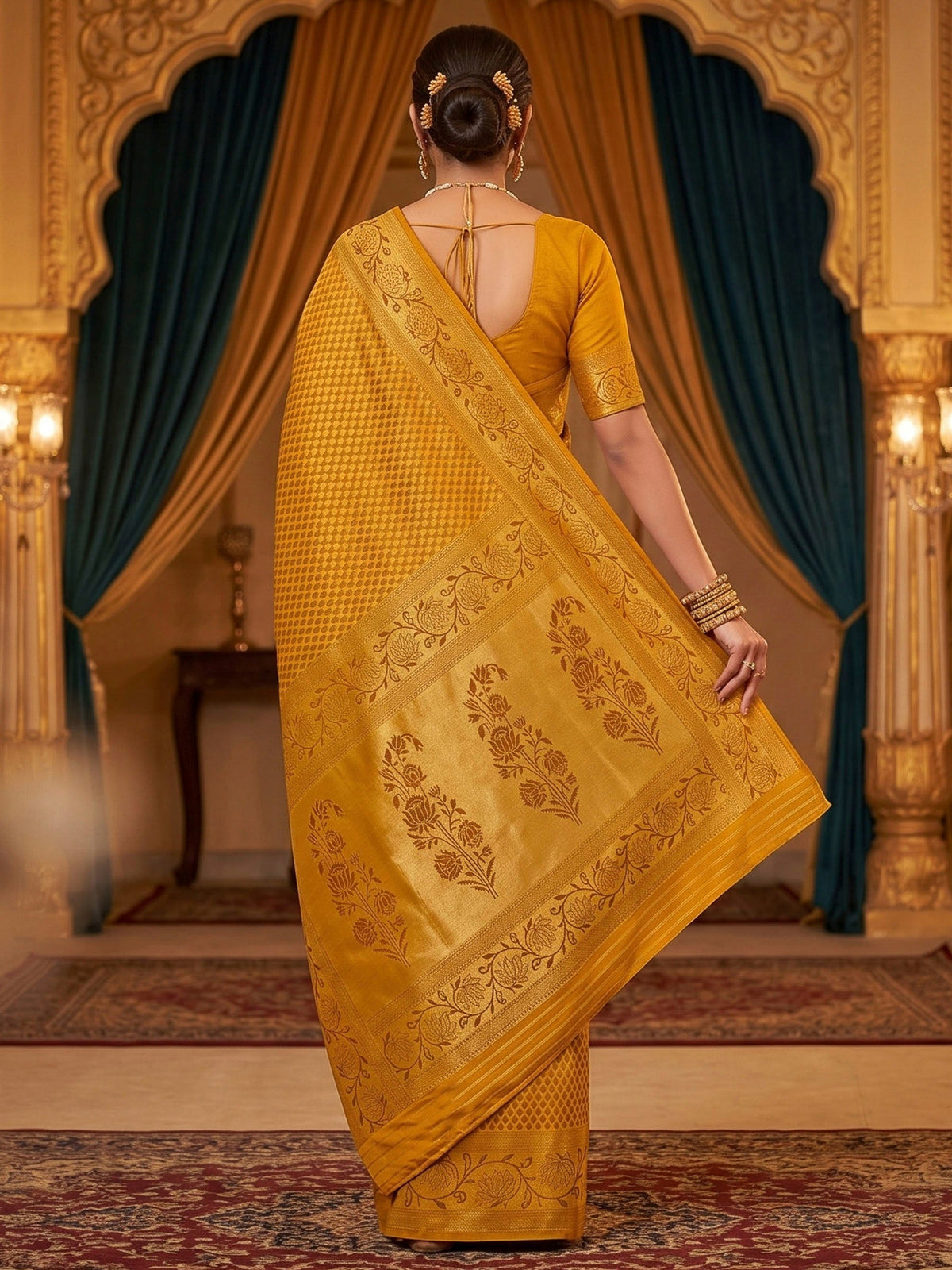 Mustard Woven Design Art Silk Kanjivaram Saree