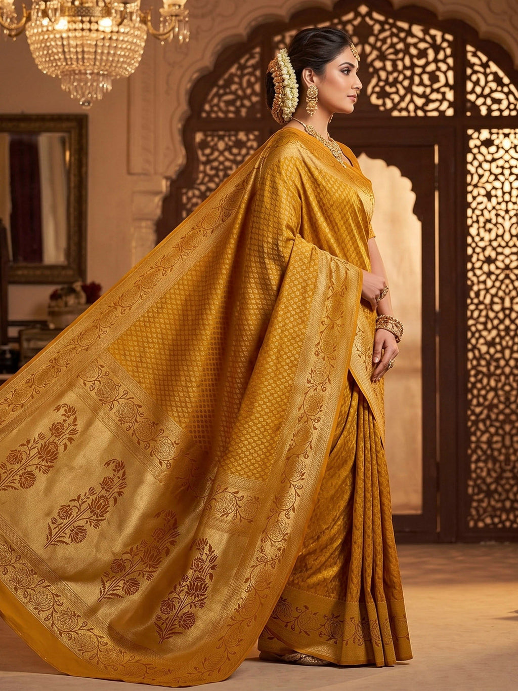 Mustard Woven Design Art Silk Kanjivaram Saree