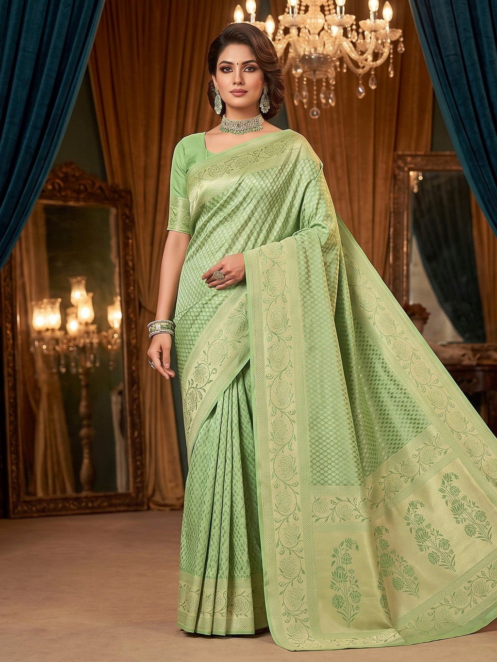 Olive Green Woven Design Art Silk Kanjivaram Saree