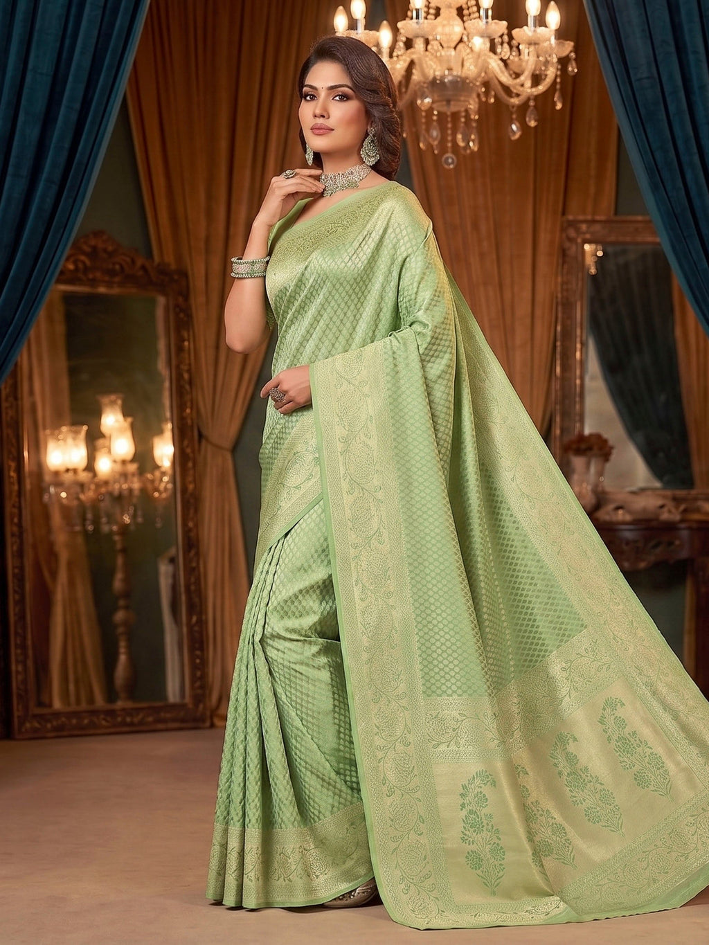 Olive Green Woven Design Art Silk Kanjivaram Saree