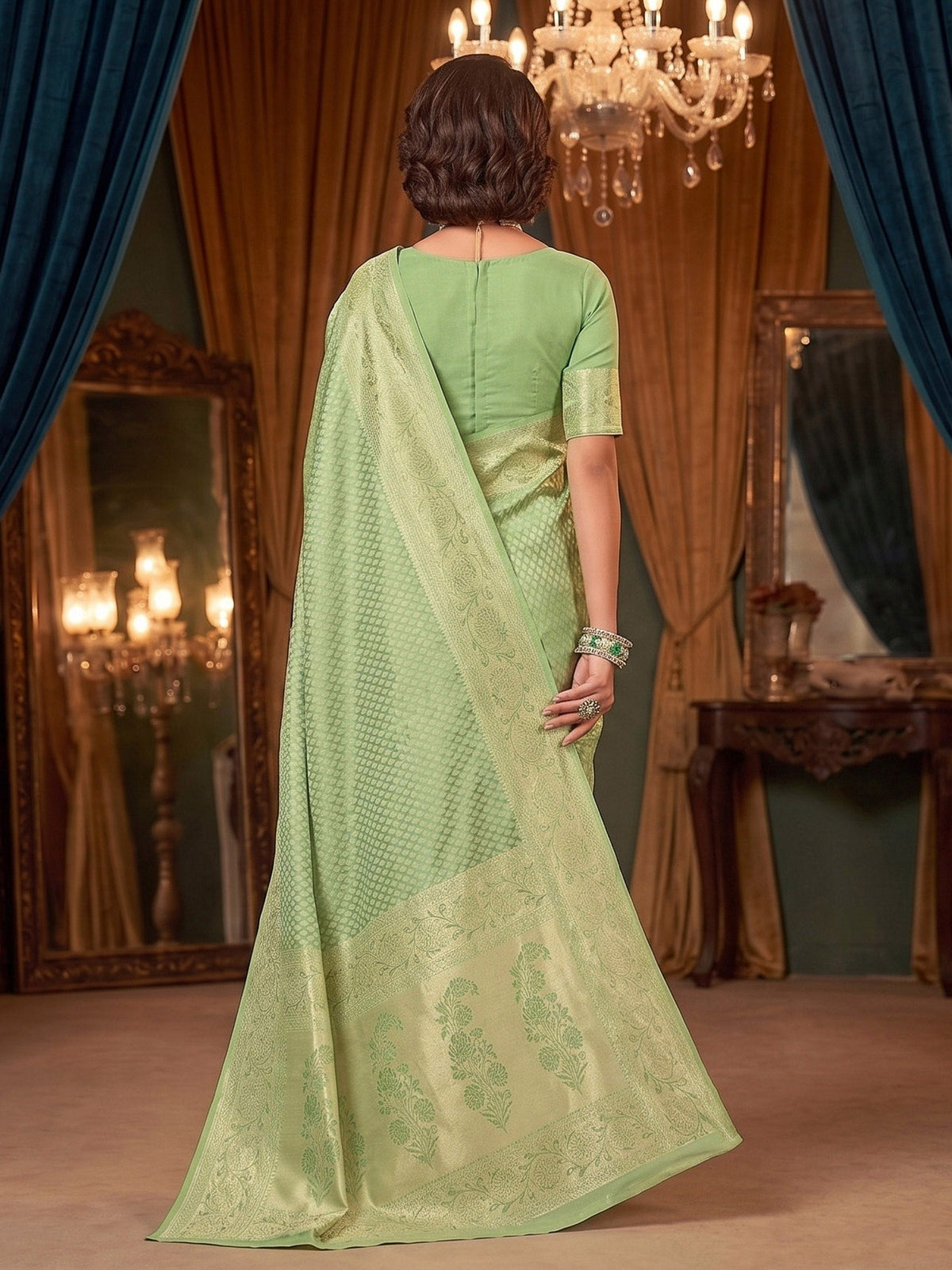 Olive Green Woven Design Art Silk Kanjivaram Saree