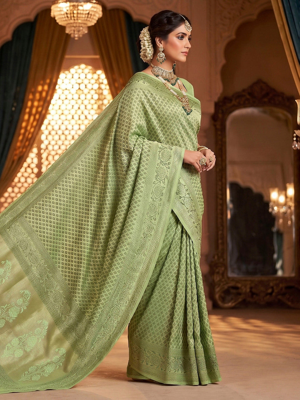 Olive Green Woven Design Art Silk Kanjivaram Saree