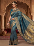 Peacock Blue Woven Design Art Silk Kanjivaram Saree