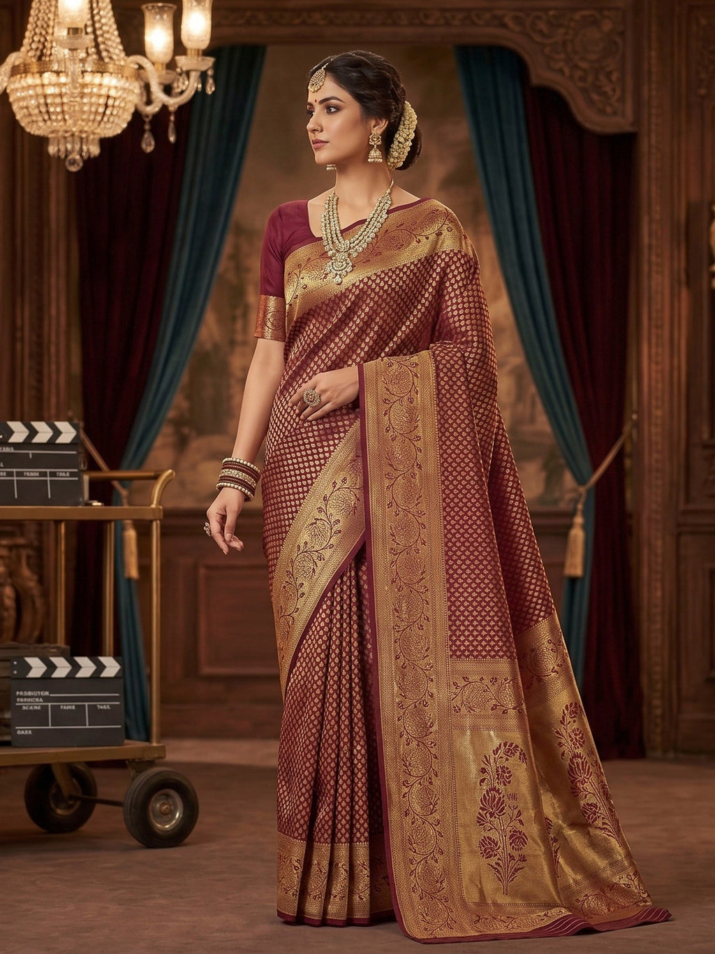 Wine Woven Design Art Silk Kanjivaram Saree